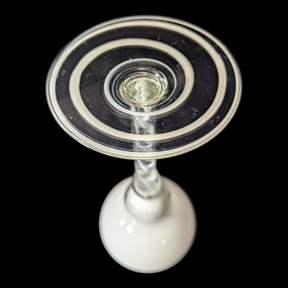 White Art Cased Glass Tall Ball and Cup on Long Stem Candle/Taper Holder 10.75" - Picture 3 of 6